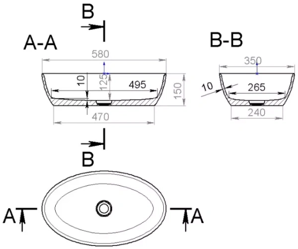раковина накладная salini alda 110621mrf матовая, покраска по ral