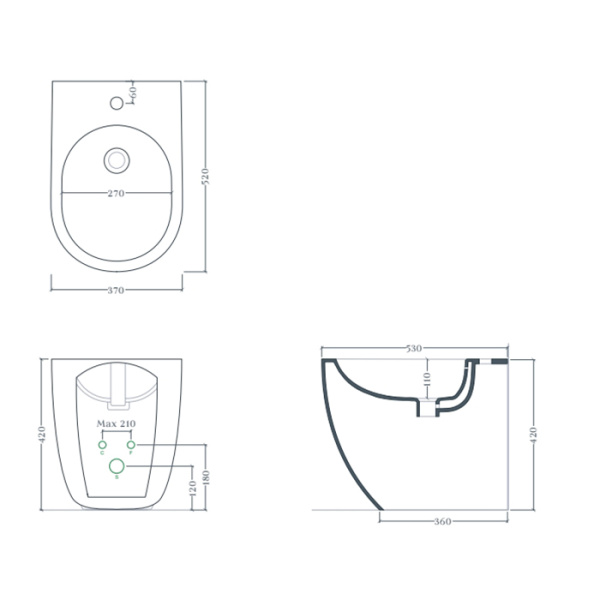 artceram file 2.0 биде напольное 37х52 см, 1 отверстие, saniglaze, цвет: белый матовый