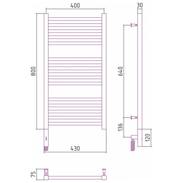 полотенцесушитель электрический 800x400 состаренная латунь мэм правый сунержа модус 3.0 051-5701-8040