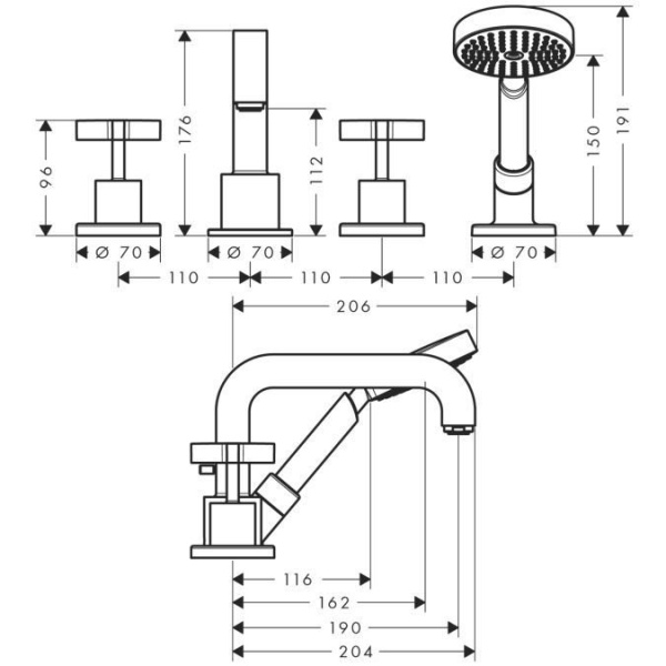 смеситель на борт ванны axor citterio 39453000
