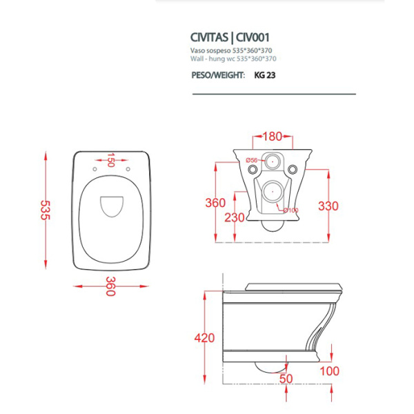 artceram civitas унитаз подвесной 36x54 cм, цвет: зеленый
