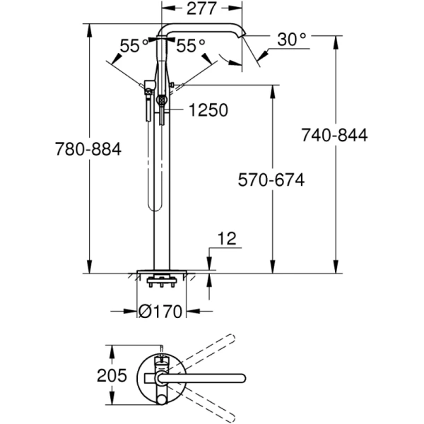 смеситель напольный для ванны grohe essence 23491001