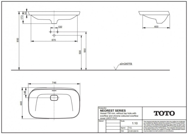 раковина toto neorest lw3717hy полувстраиваемая, 74.6х44.8 см, без отв.под смеситель, белая