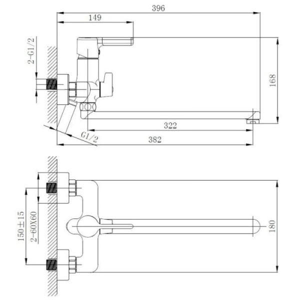 смеситель для ванны haiba hb22814-7 черный матовый