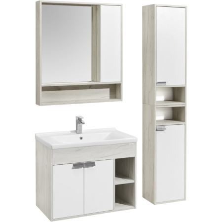 тумба с раковиной белый глянец/дуб крафт 80 см акватон флай 1a2374k0fax10