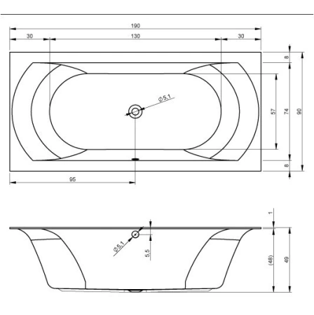 акриловая ванна riho linares 200х90 b144001005 без гидромассажа