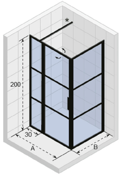 душевой уголок riho grid xl gb203, gb2120090(g004020121), 120 х 90 х 200 см, профиль черный, стекло прозрачное с панелью 30 см