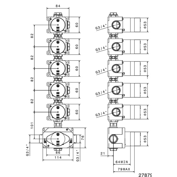внутренняя часть newform 27879.00.000 термостатического смесителя 3/4" на 5 источников