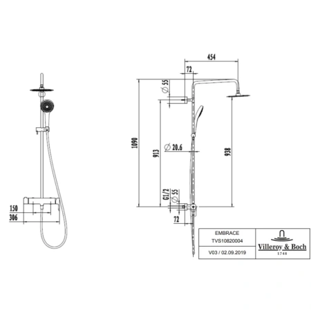 душевая система 200 мм villeroy & boch embrace tvs1082000461