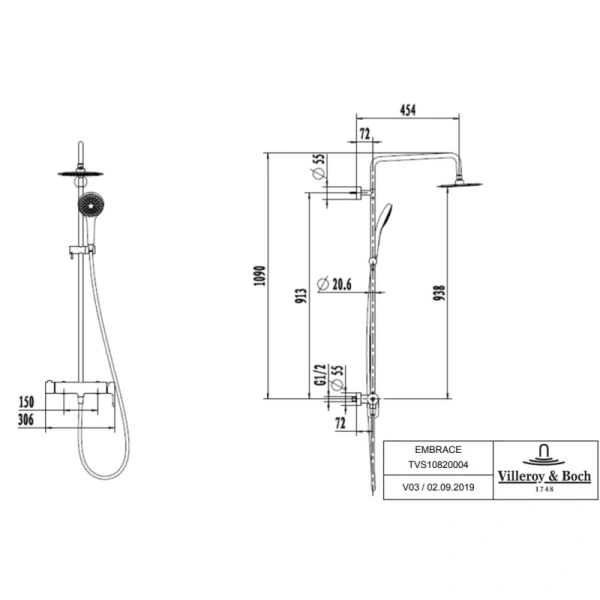 душевая система 200 мм villeroy & boch embrace tvs1082000461