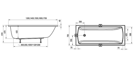 акриловая ванна ravak classic ii 140x70 cc21000000 без гидромассажа