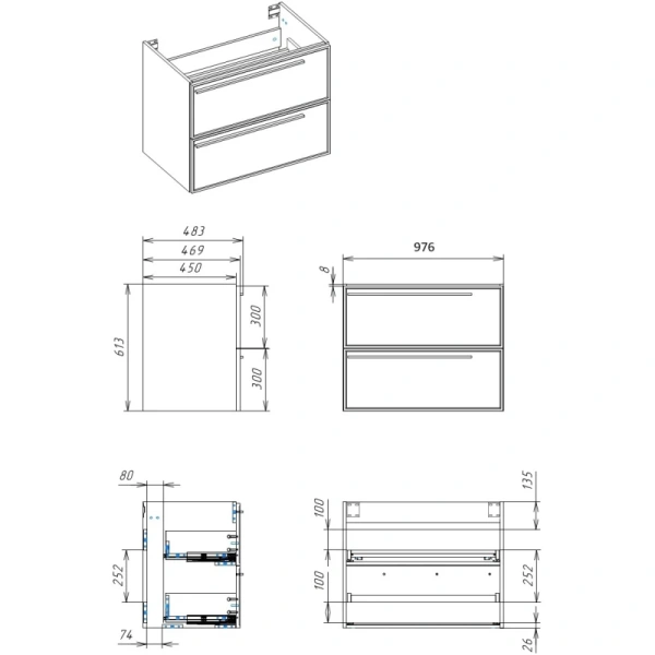 тумба синий матовый 97,6 см la fenice elba twin fnc-01-elb-bg-100-2