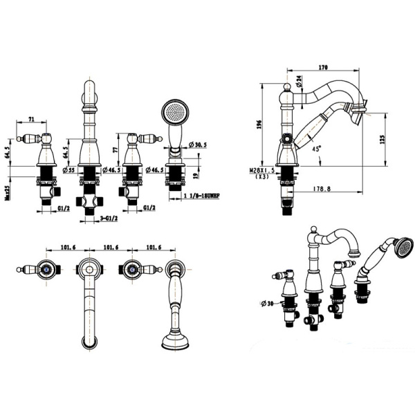 смеситель на борт ванны boheme medici 391-sw бронза