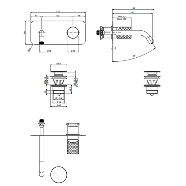 cмеситель fima carlo frattini spillo tech f3051twx5xcr для раковины, встраиваемый, излив 12.3 см, хром