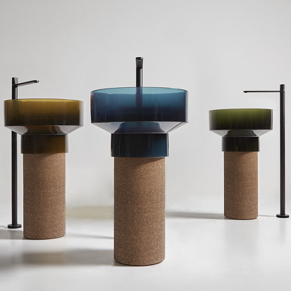 antonio lupi borghi раковина 50х90 см, без отв., напольная, слив в пол, с донным клапаном и сифоном, пьедестал из пробки natural, cristalmood, цвет: oleo