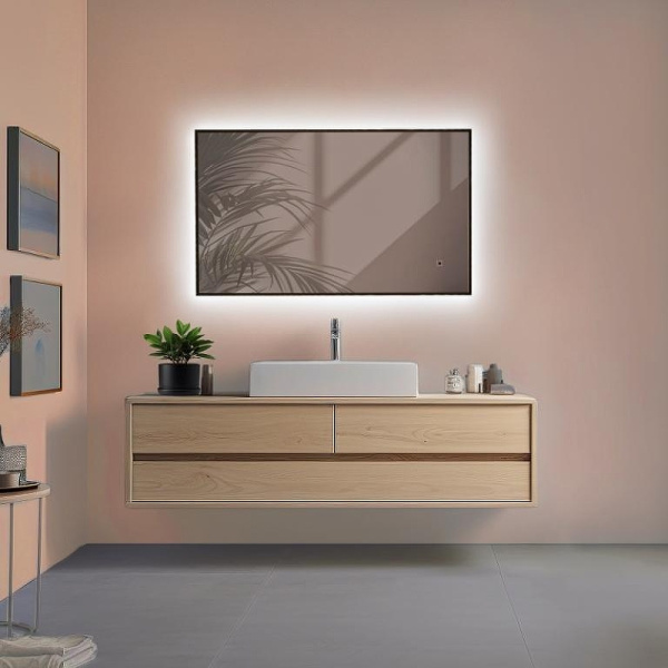 зеркало aquame aqm9102b 60 с подсветкой цвет черный с бесконтактным выключателем с подогревом и диммером