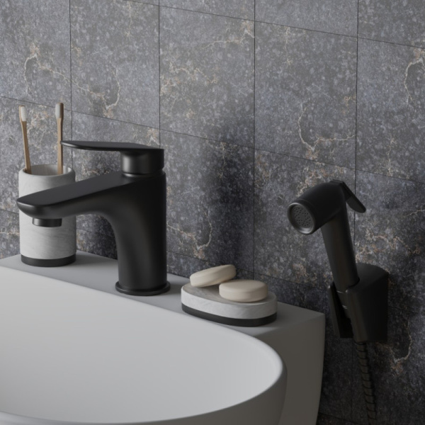 смеситель для раковины paini laguna layo205/574 с гигиеническим душем черный матовый