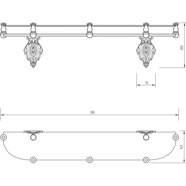 Стеклянная полка Migliore Elisabetta 17003 цвет бронза