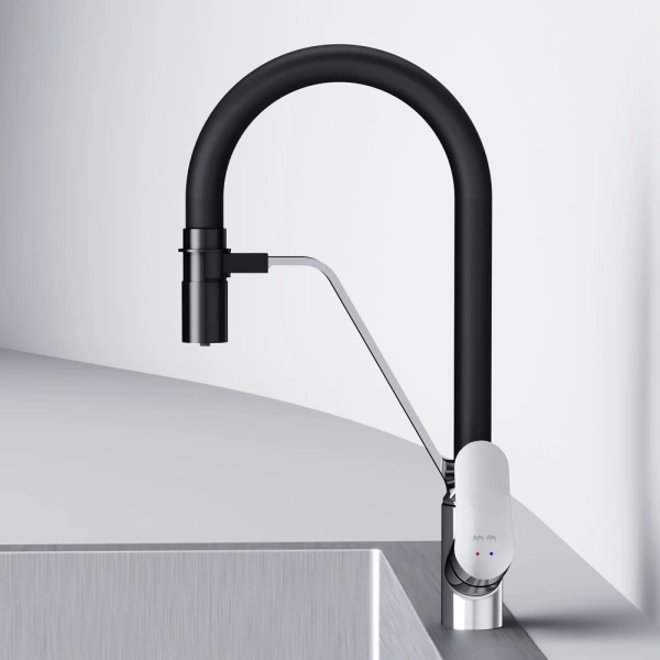 смеситель для кухни am.pm like f8007802 с гибким изливом, хром/ черный