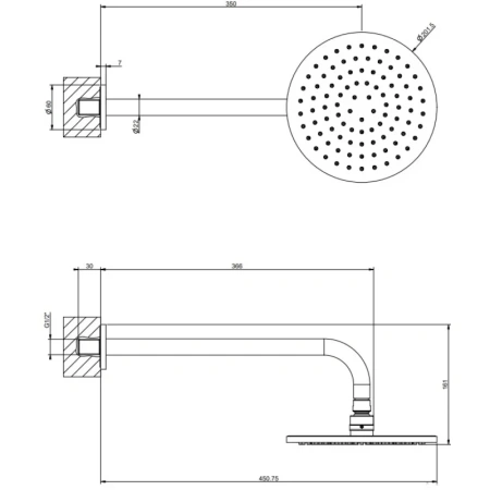 верхний душ gessi emporio 47382#149 ø201#5 мм, с кронштейном, цвет finox