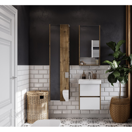 тумба с раковиной белый глянец/дуб рустикальный 45 см акватон сканди 1a2516k0sdz90