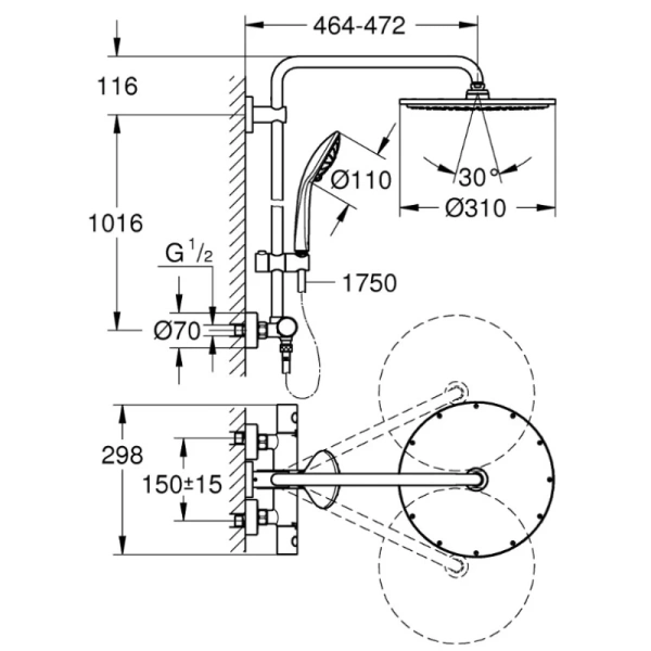 душевая система 310 мм grohe euphoria system 26075gl0