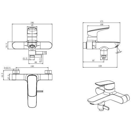 смеситель для ванны aquatek вега aq1040cr хром