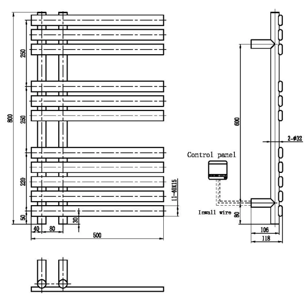 полотенцесушитель электрический boheme venturo 723-brb 800x500, бронза матовая