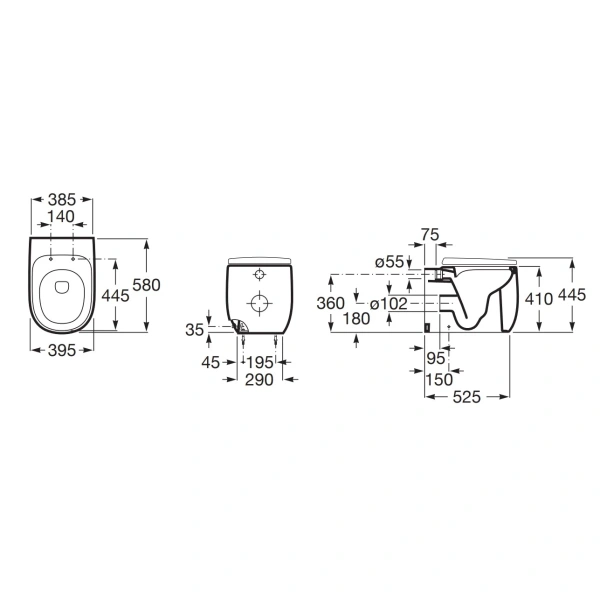 приставной безободковый унитаз roca beyond 3470b7000
