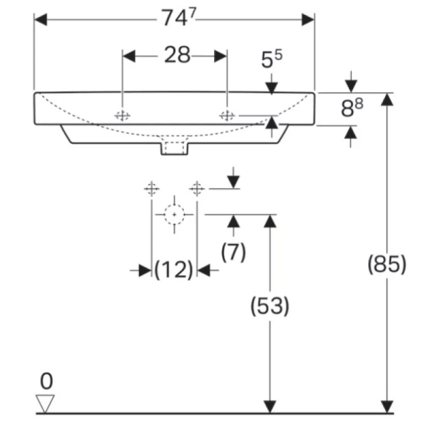 раковина подвесная 75 см geberit smyle square 500.249.01.1