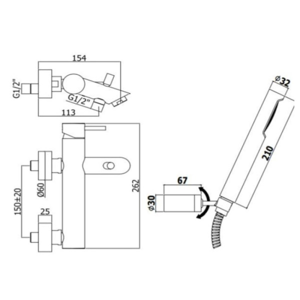 смеситель paffoni light lig023bo для ванны, с душевым гарнитуром, белый матовый