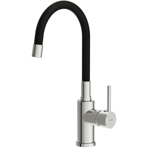 смеситель для кухни cersanit melar a68233 с гибким изливом, хром/черный