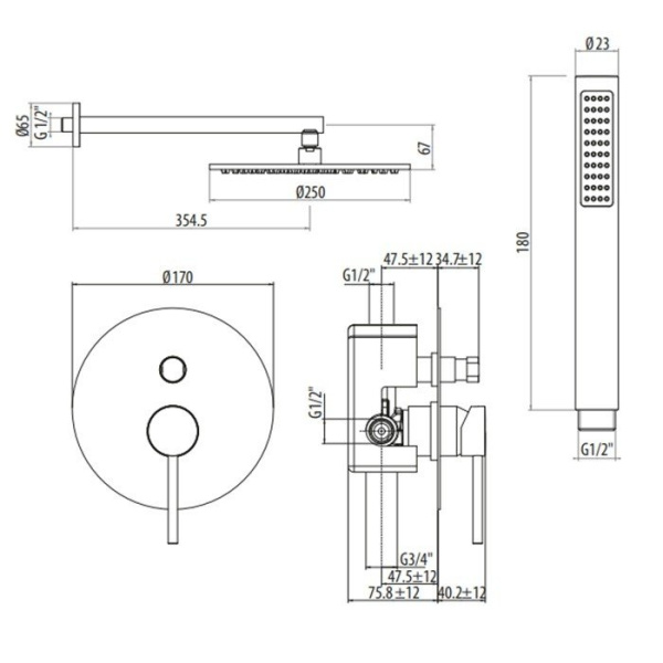 душевая система gattoni circle one 9090/pdbo, белый матовый