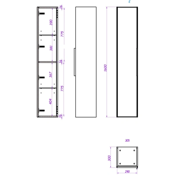 пенал la fenice simpla fnc-05-sim-c-30 подвесной l/r, бежевый матовый