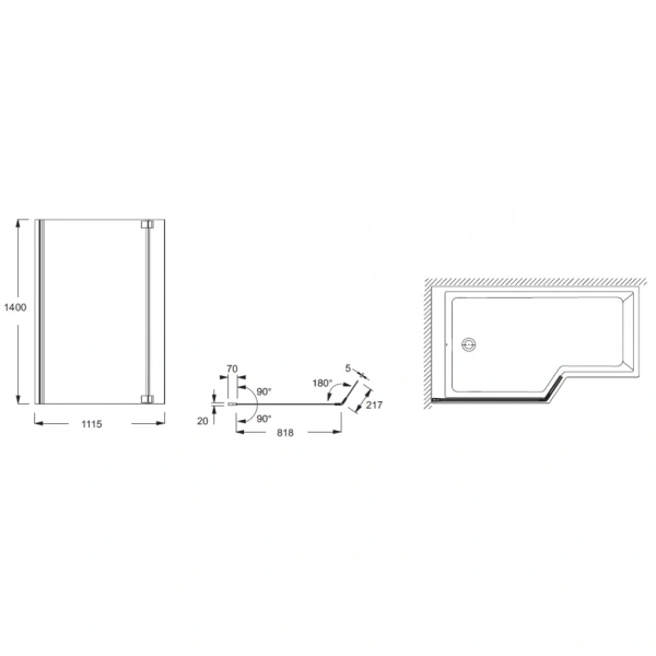 шторка на ванну jacob delafon bain douche neo 112x140 e4930-ga профиль хром, стекло прозрачное