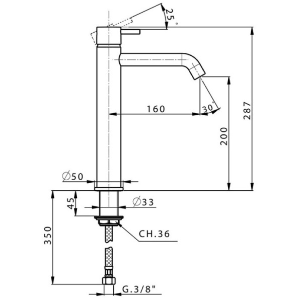 смеситель для раковины cisal less new ln00354040 черный матовый - высокий