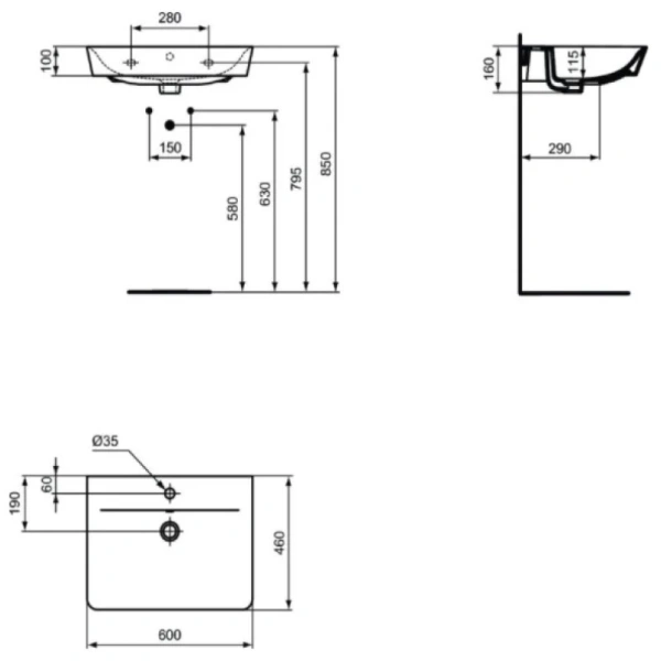 раковина накладная ideal standard silk black connect air 60 см, e0298v3 черная