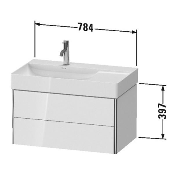 раковина duravit durasquare подвесная без перелива, выпуск с керам покрытием, 2 отм. отв под смес, крепеж, левая, 80х47 см, белая с покрытием wondergliss