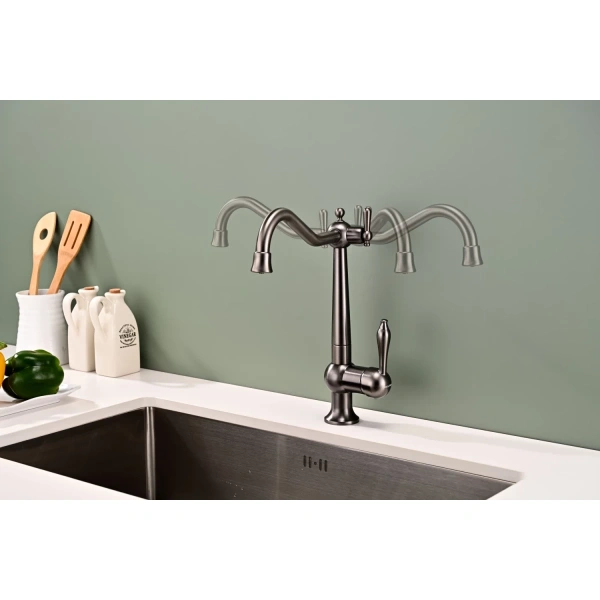 смеситель для кухни с подключением к фильтру paulmark retro re213226-gm, цвет вороненая сталь