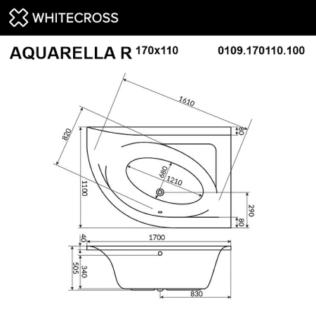 акриловая ванна whitecross aquarella 170x110 r 0109.170110.100 без гидромассажа