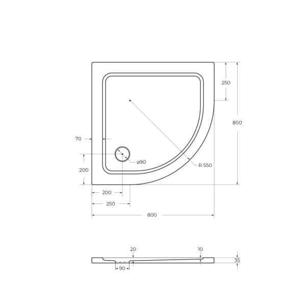 душевой поддон из стеклокомпозита cezares tray smc 90x90 tray-m-r-90-550-35-w белый