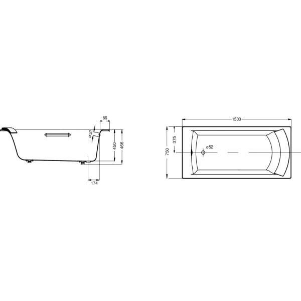 чугунная ванна jacob delafon biove e6d903-0 150x75 см, цвет белый