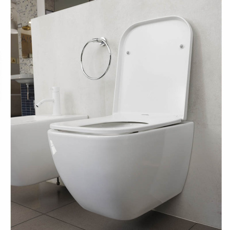 унитаз hatria tecna y9dj01 | 02y1vb01 подвесной, безободковый, со сливом vortex, c сиденьем, белый