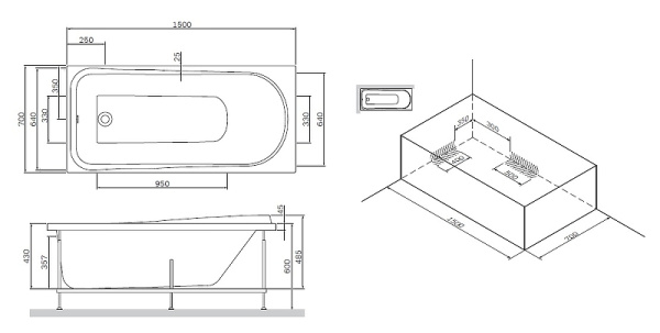 каркас для ванны am.pm like 150x70 w80a-150-070w-r серый