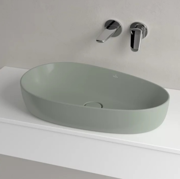 раковина villeroy & boch antao 4a7465r8 накладная, 65x40 см, morning green с ceramicplus