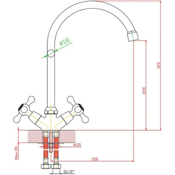 смеситель для кухни agger retro a1900088