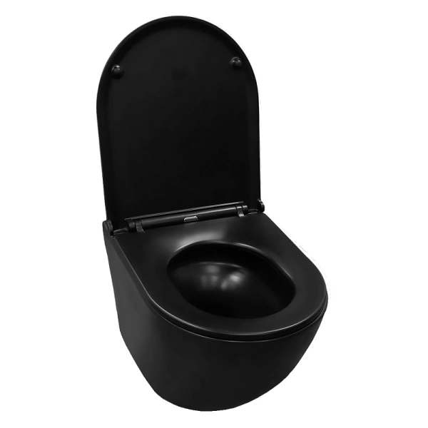 унитаз azario grado az-0046-uq3-mb подвесной, безободковый, с сиденьем микролифт, слив "торнадо", 49х36х36 см, черный матовый