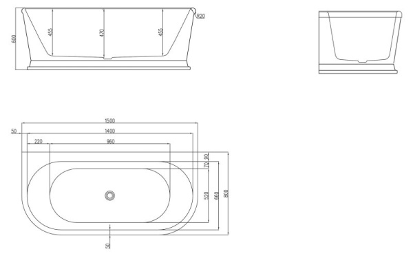 акриловая ванна belbagno bb408-1500-800 150х80 без гидромассажа