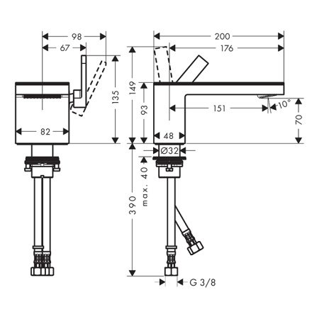 смеситель axor myedition 47010600 для раковины, с донным клапаном, излив 20 см, хром/черное стекло