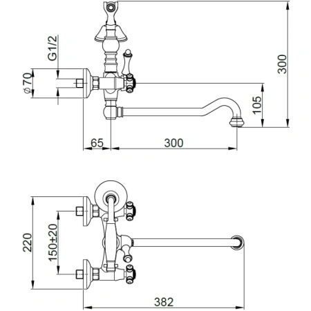 смеситель migliore prestige 31596 для ванны, латунь, управление вентильное, поворотный излив